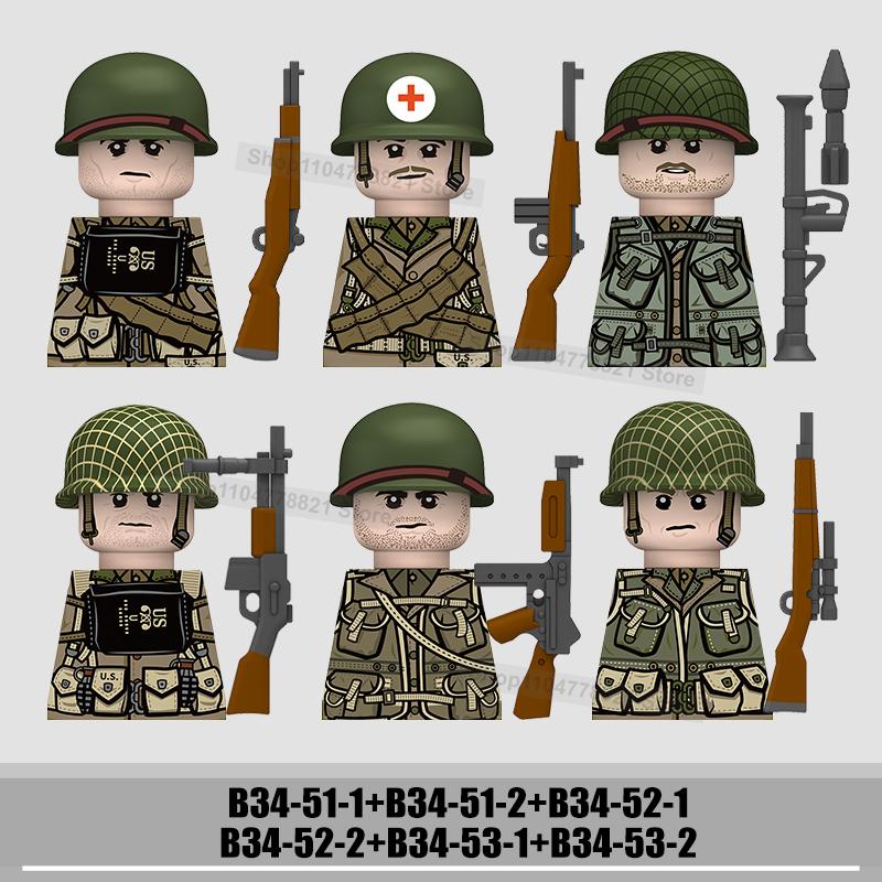 WW2 US Rangers 101 Airborne Soldier Figures Building Blocks Military Army Infantry Gear Helmet Rifle Guns BAR Bricks Toy Gifts