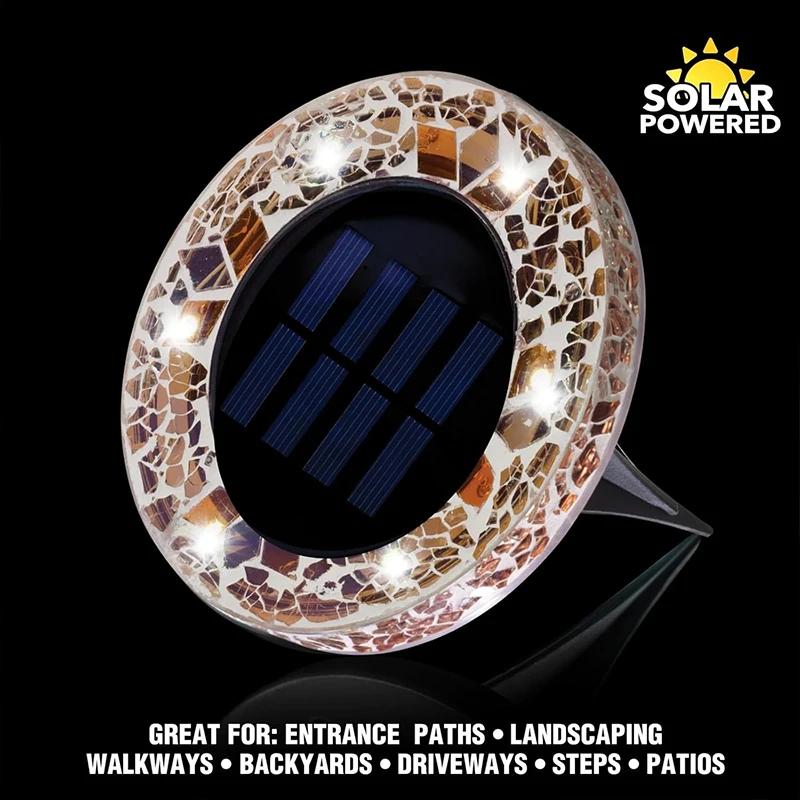 4/2/1PCS Solar Disk Light Waterproof Outdoor Glass Garden Stake Lighting Colorful Decorative Pathway LED Lights Dusk to Dawn