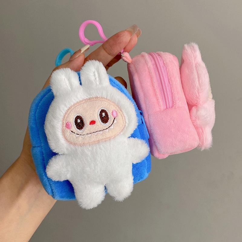Новый плюшевый кошелек для монет Labubu, Плющеный плетеный шнур, Брелок, Мультяшный кошелек для мелочи, Милый кулон для рюкзака, Повседневная портативная сумка, Подарок