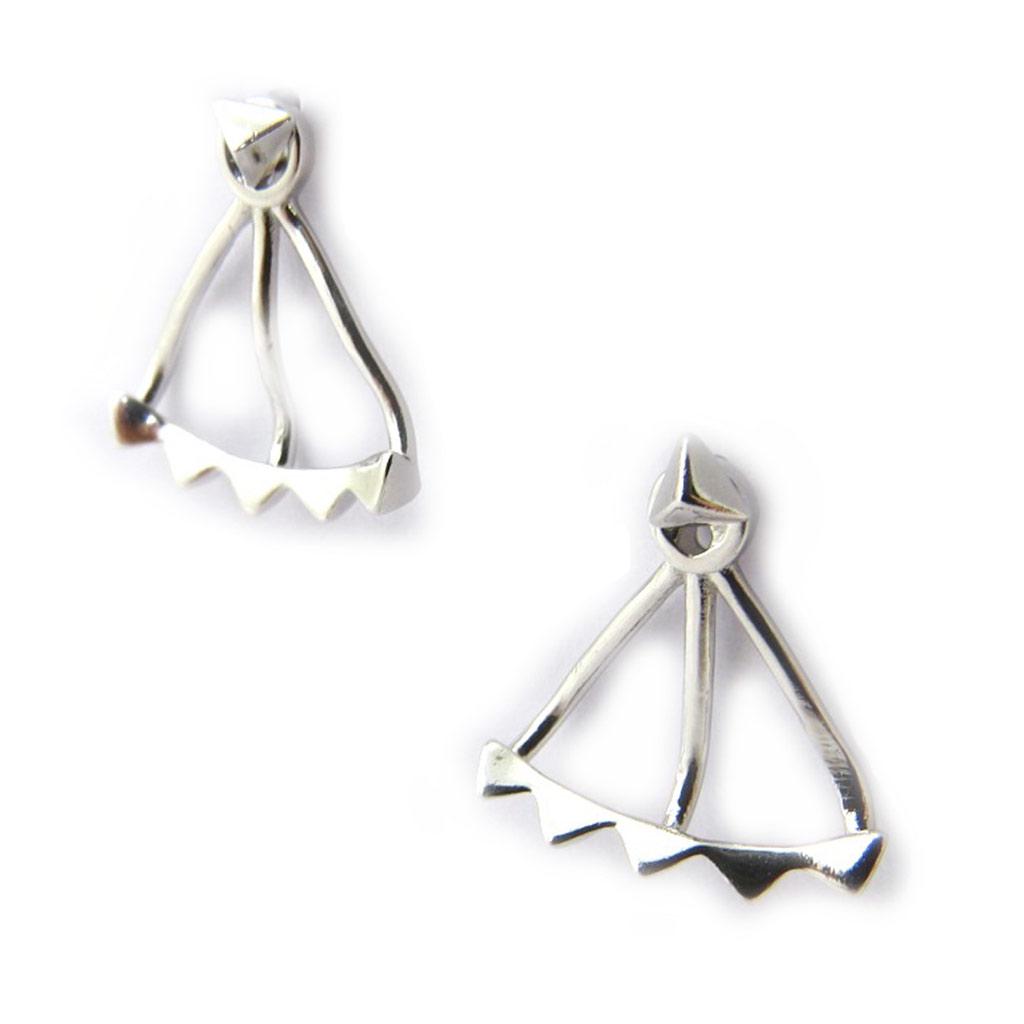 Les Trésors De Lily [M7340] - Silver Lobe Outline Earrings 'Triangles' Silver (rhodium-plated) - 15x13 Mm