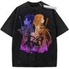 Sword Art Online Кирито и Асуна Двойной Силуэт Винтажная Стирка Аниме Футболка SAO Оверсайз Черная Унисекс Уличная Футболка