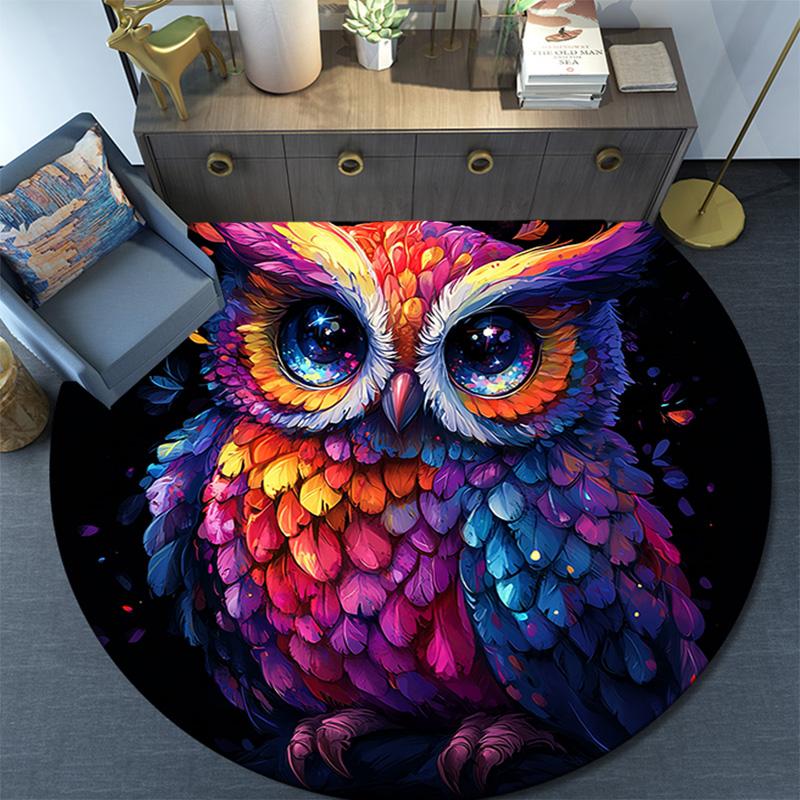 Owl Artwork Round Area Rug,Carpet Rug for Living Room Bedroom Sofa Playroom Decor,Non-slip Floor Mat