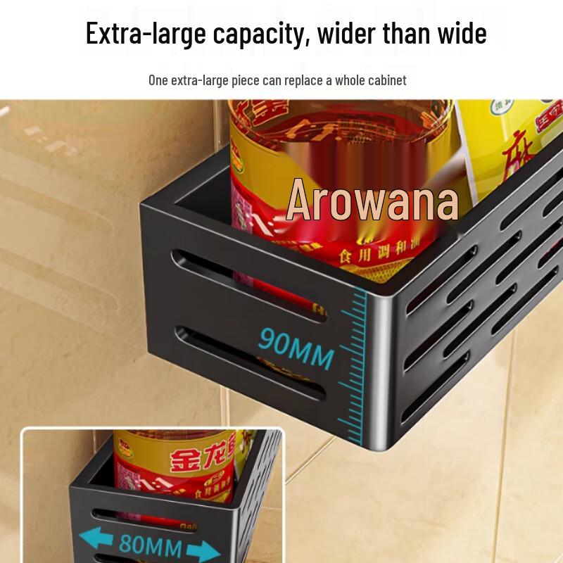 Черная настенная двухъярусная полка для специй с крючками