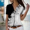 2023 Summer New Fashion Women's Side Butterfly Printed Short Sleeve V-neck Casual Button-down Shirt Top