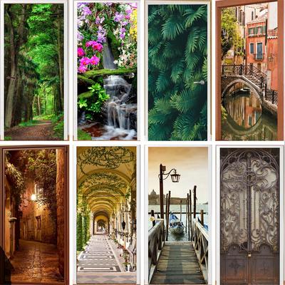 3D пейзаж крыльцо виниловая наклейка на дверь для спальни домашний декор самоклеящаяся съемная наклейка на стену ремонт двери водонепроницаемый плакат