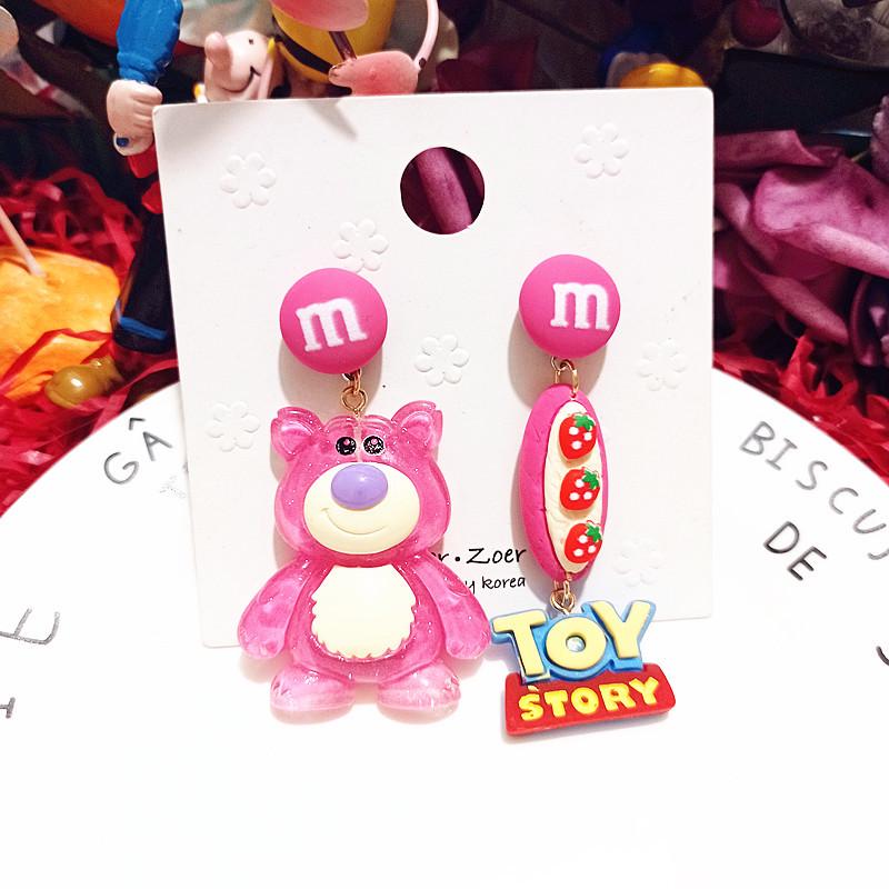 925 Silver Strawberry Bear Jelly Resin Cartoon Earrings for Women