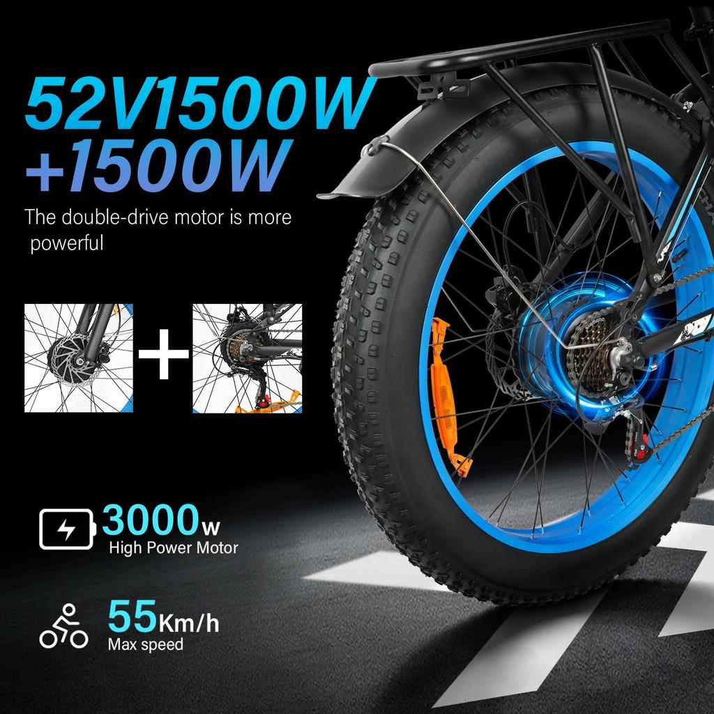 Новая модель DP2603-3000W двухмоторный 48V25AH26*4.0 фэт-шины двухподвесный взрослый внедорожный вседорожный электрический велосипед