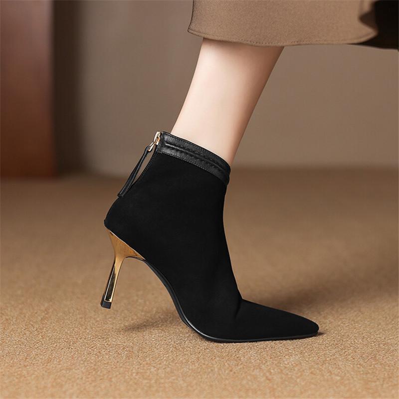 Fashion New Autumn Winter Sheep Suede Women Boot Fashion Short Boots Pointed Toe Stiletto Heels Boots for Women High Heels Zapatos Mujer