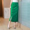 Women's Summer 2023 Retro Jacquard Frog Button Bodycon Midi Skirt with Slit