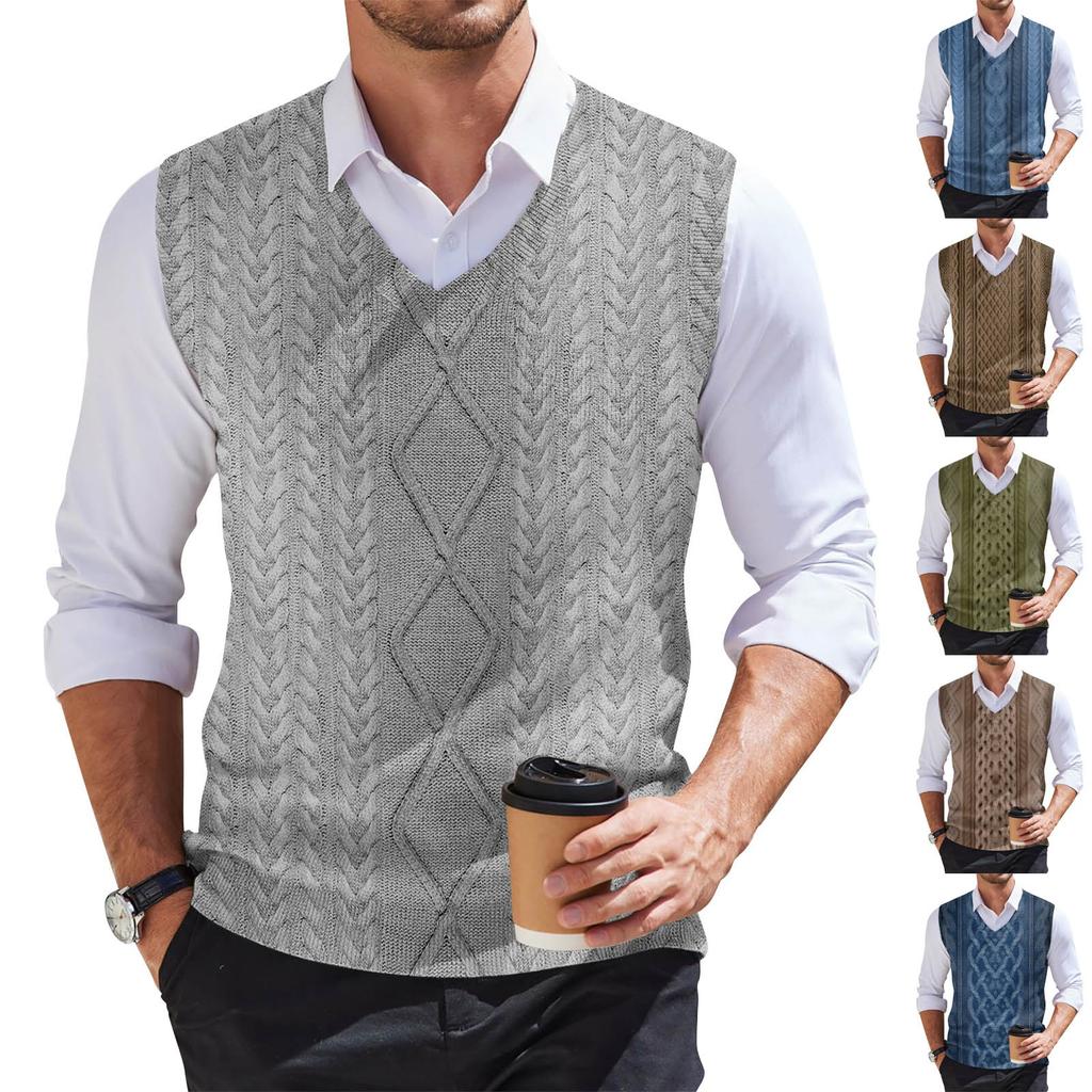 Men's Fashion Printed V-Neck Vest Sleeveless Knitted Pullover