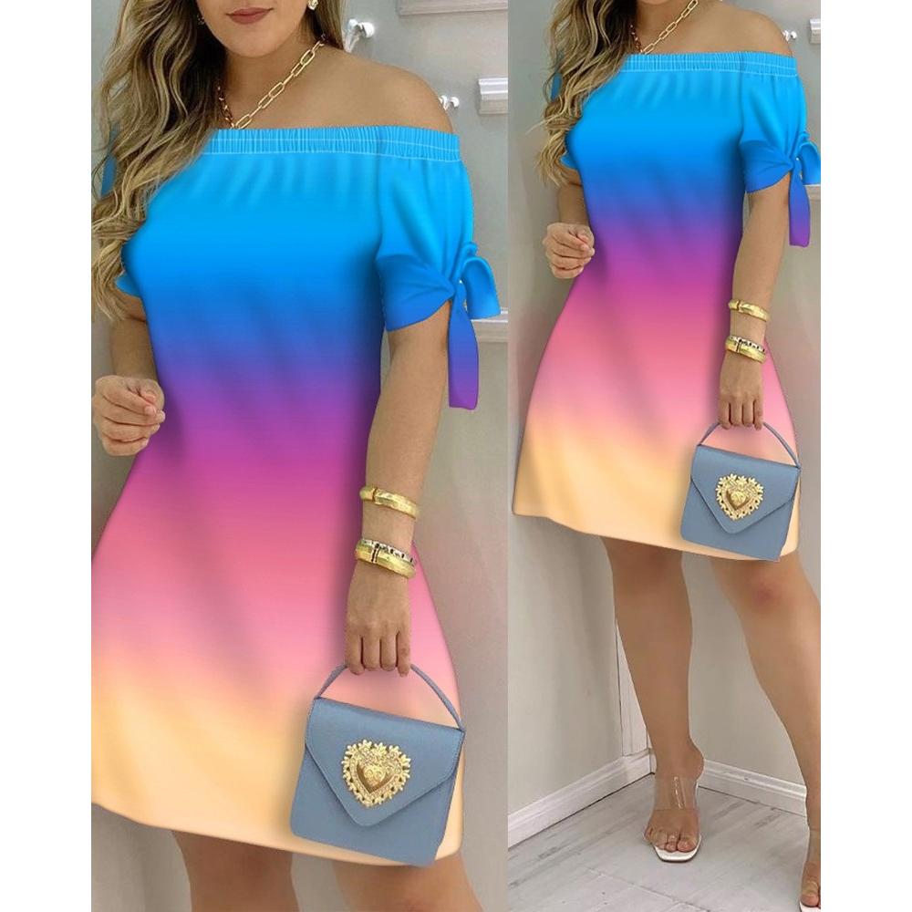 Женское мини-платье с открытыми плечами, летнее повседневное платье в полоску с коротким рукавом и галстуком-бабочкой, сексуальное свободное вечернее платье трапециевидной формы, Vestidos