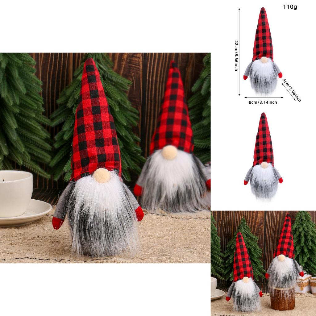 Christmas Gnome Plush Figure With Red Black Checkered Fabric For Holiday Decor