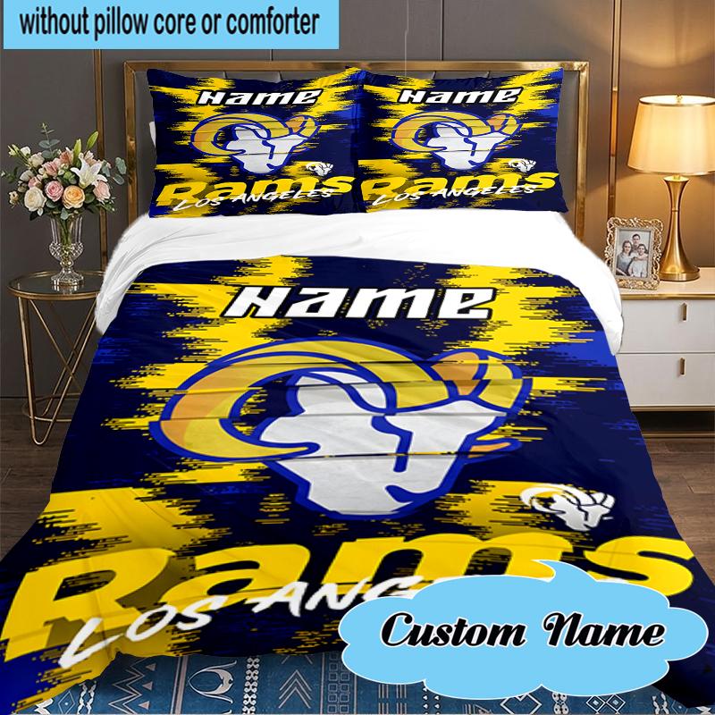 Custom Name Rams Team Spirit Bedding Set 3pcs, Bedding Set Including 1pc Duvet Cover And 2pcs Pillowcases for Bedroom, Dormitory Gift