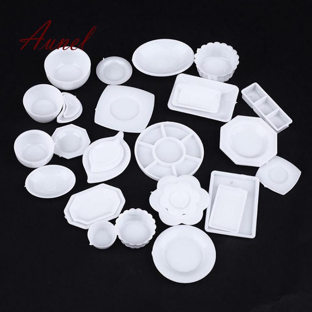 33Pcs 1:12 Dollhouse Miniature Kitchen Tableware Plastic Mini Plate Dishes Set