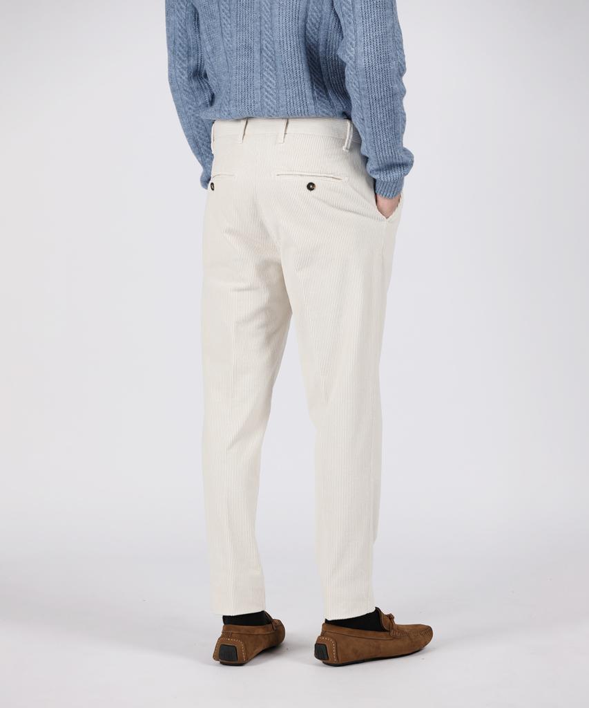 PANICALE Ivory Classic One-Pleat Corduroy Pants