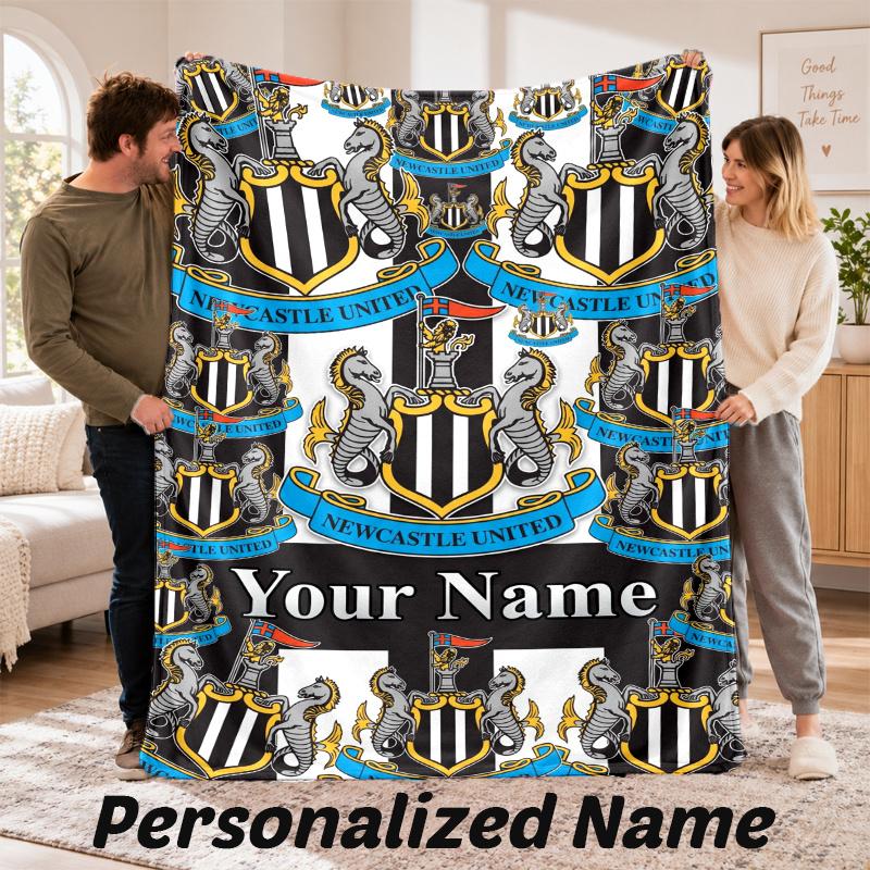 Custom Name Newcastle United Flannel Throw Blanket Personalized Text Soft Blanket Bed Sofa Gift