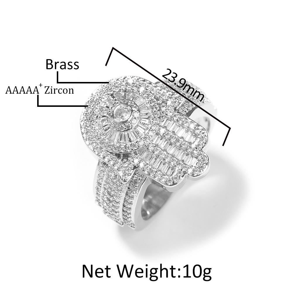 Хип-Хоп Gumeng Мужское кольцо с цирконом Модное Классическое Кольцо Ладонь Фатимы Хип-Хоп Персональность Ювелирные изделия Партия