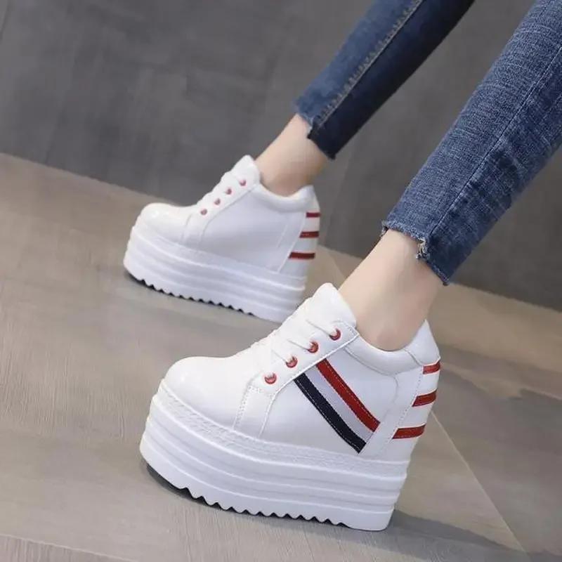 12CM Women Wedge Casual Shoes Zipper Height Increasing Breathable Women Autumn Platform Sneakers Walking Flat Trainers Shoes