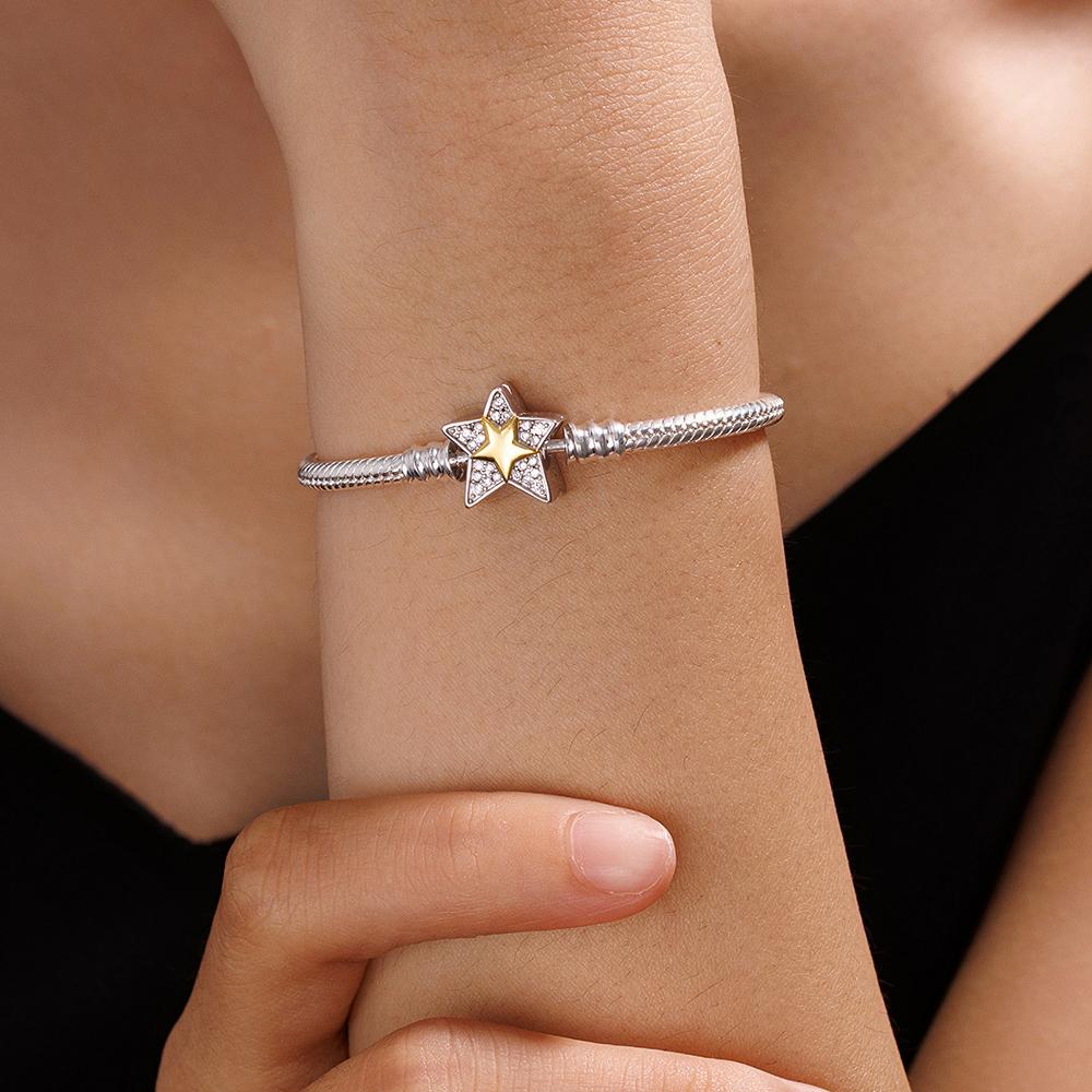 925 Silver Star Charm Bracelet Multicolored Beaded Jewelry DIY Gift for Women Handmade Design