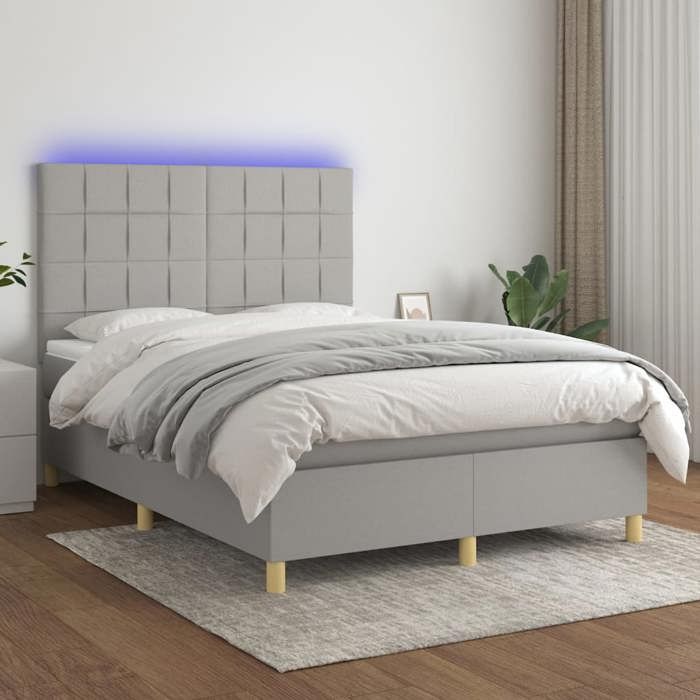 VidaXL Slatted Bed Base with Mattress and LED, Upholstered Bed, Double Bed, Adult Bed for Interior Bedroom, 3135437
