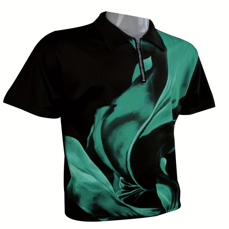 Летняя уличная удобная повседневная мужская 3D цифровая печатная рубашка поло с короткими рукавами и застежкой-молнией