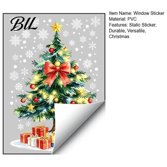 Christmas Theme Party Props Tree Static Window Sticker, Waterproof PVC Decal, Watercolor Snowflake Pattern Stickers Glass Clings for Holiday