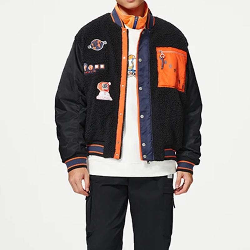 Li-Ning Серия Badfive, однобортная куртка с v-образным вырезом, контрастного цвета, с накладными карманами, мужская куртка, черная AFDSA73-2