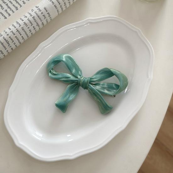 Girl Hairpin Pearlescent Luster Bowknot Decor Non-Slip Design Bangs Side Half-Tied Hair Clip Hair Accessories
