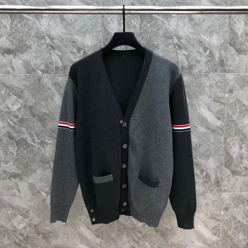 Autumn/Winter Unisex Double Sleeve Cotton Cardigan – Red, White & Blue Color Block with Five Buttons