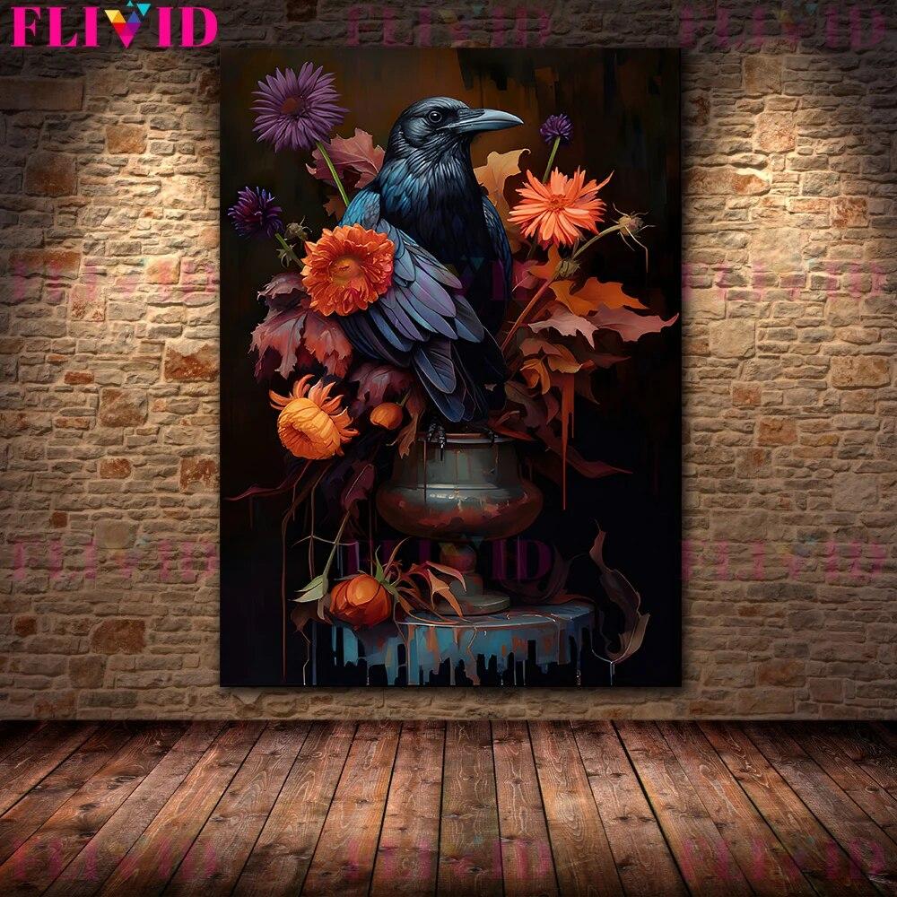 Gothic Raven And Skull Dark Academia Vintage Wall Art Canvas Painting Botanical Skeleton Painting Witchcraft Art Poster Print No Frame