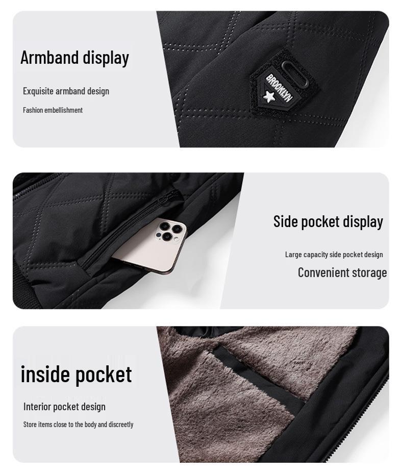 Мужское хлопковое пальто 2025 года для трансграничной торговли: Новая осенне-зимняя куртка со стойкой, на бархатной подкладке, с ромбовидной стежкой, теплая и ветрозащитная