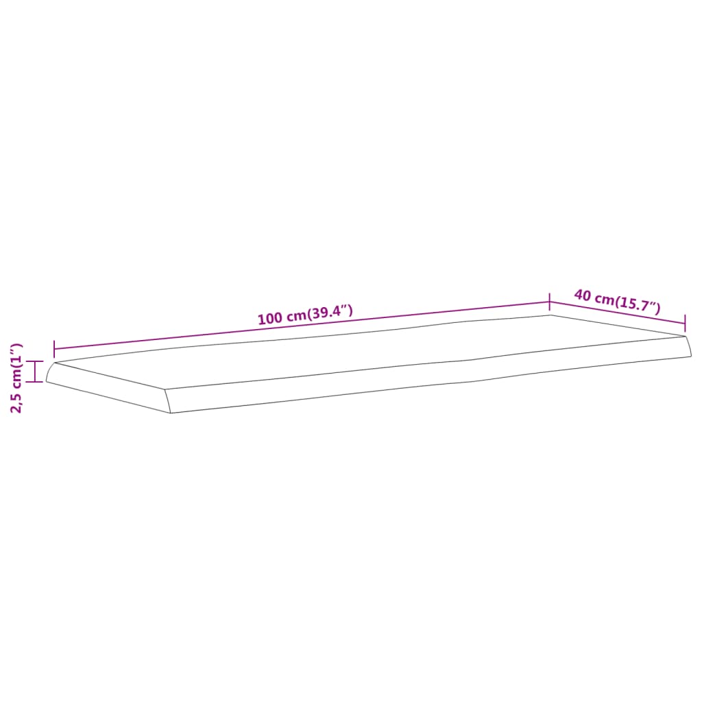 Table Top 100x40x2.5 cm Rectangular Solid Acacia Wood with Natural Edge
