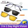 CLLOIO Titanium 3 In 1 Polarized Magnet Clip Glasses Frame Men Women Myopia Prescription Glasses Optical Sunglasses Eyewear