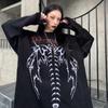 Готический женский рваный свитер с длинными рукавами в стиле хип-хоп, уличная одежда с принтом, панк, японский стиль, зимний женский вязаный свитер большого размера с круглым вырезом в стиле гранж