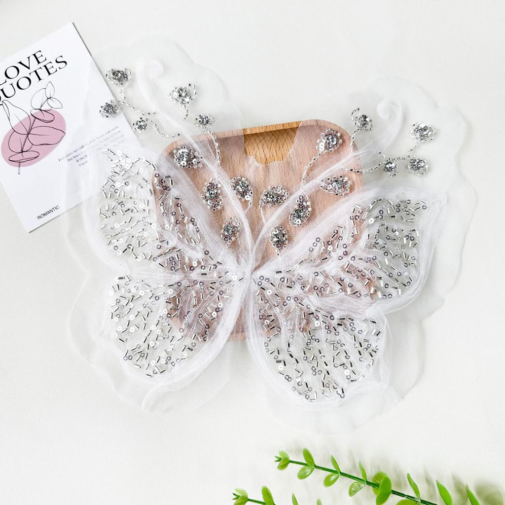 White Beaded Sequins Butterfly Lace Decorative Clothing Top Dress Dress Accessories Cloth Stickers Accessories