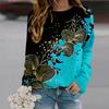 Fall Autumn Women'S Fashion O Neck Long Sleeve T-Shirt Loose Clothes Shining Fan Flower Print T Shirt For Girls Street