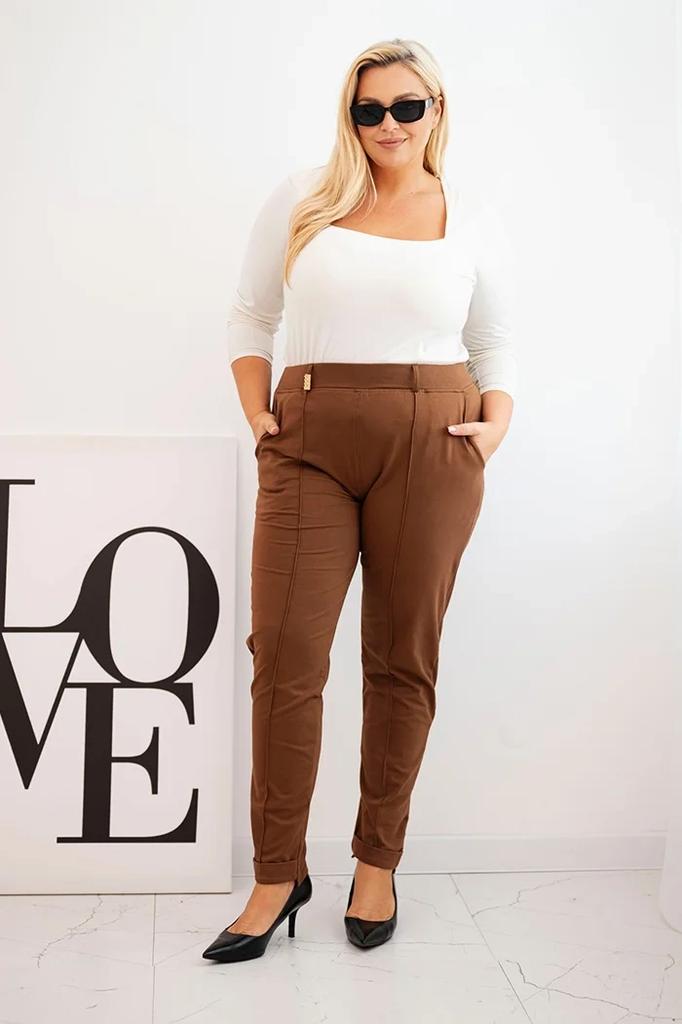 Spodnie Damskie Bawełniane Plus Size Z Elastycznym Pasem Camelowe 9Xl