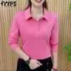 Women's Fashion Casual Spring Autumn Solid Color Print Long Sleeve POLO Neck Blouses & Shirts