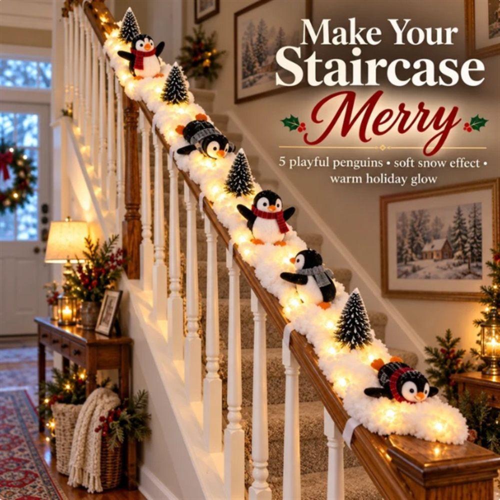 Penguin Christmas Stair Snow Decor Illuminating Snow Scene Decoration Holiday DIY Decorations