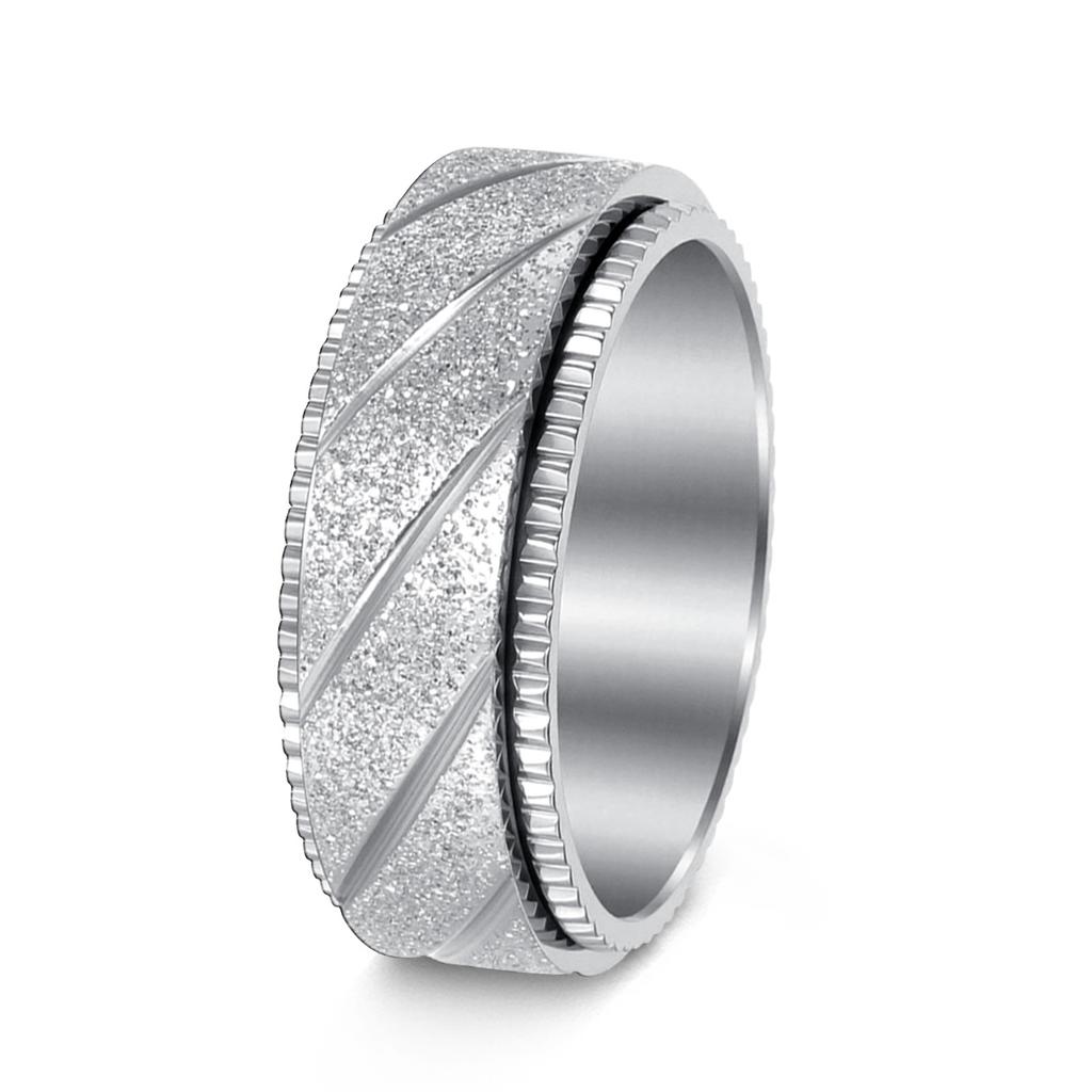 Fashionable Titanium Steel Jewelry Punk Style 8mm Pattern Mesh Rotatable Vacuum Plated Frosted Ring