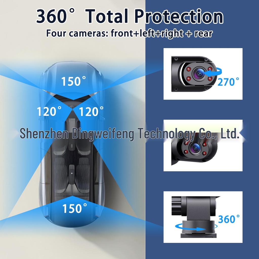 F108 Четырехкамерный видеорегистратор 1080P с мониторингом спереди, слева, справа, сзади и видом заднего хода