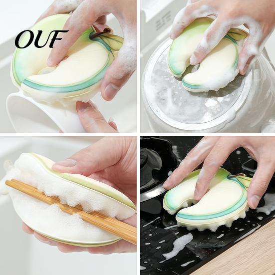 Soft Wood Pulp Sponges 2PCS Cute Fruit Dishwashing Sponges, Natural Cellulose Kitchen Sink Cleaning Supplies Scrubber, Non-scratch Sponge for