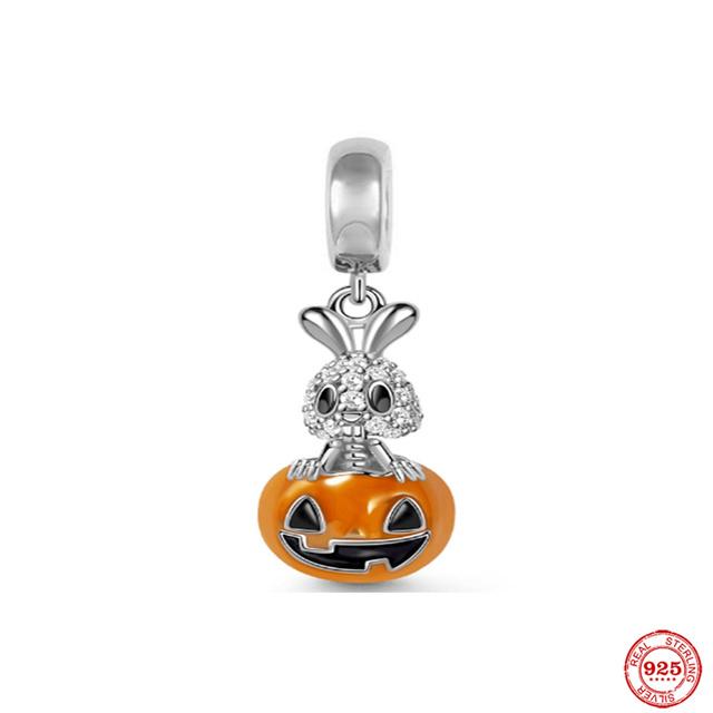 Fashion 925 Silver Charm Skeleton Bead Halloween Easter Pendant Safety Chain Fit Original Fashion Bracelet DIY Women Dangle Gift