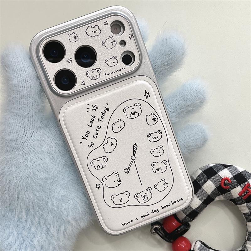 Часы-окно с Медвежонком Чехол для iPhone 15/14 - Совместим с Apple 17/16 Pro Max, Защитный чехол от падений