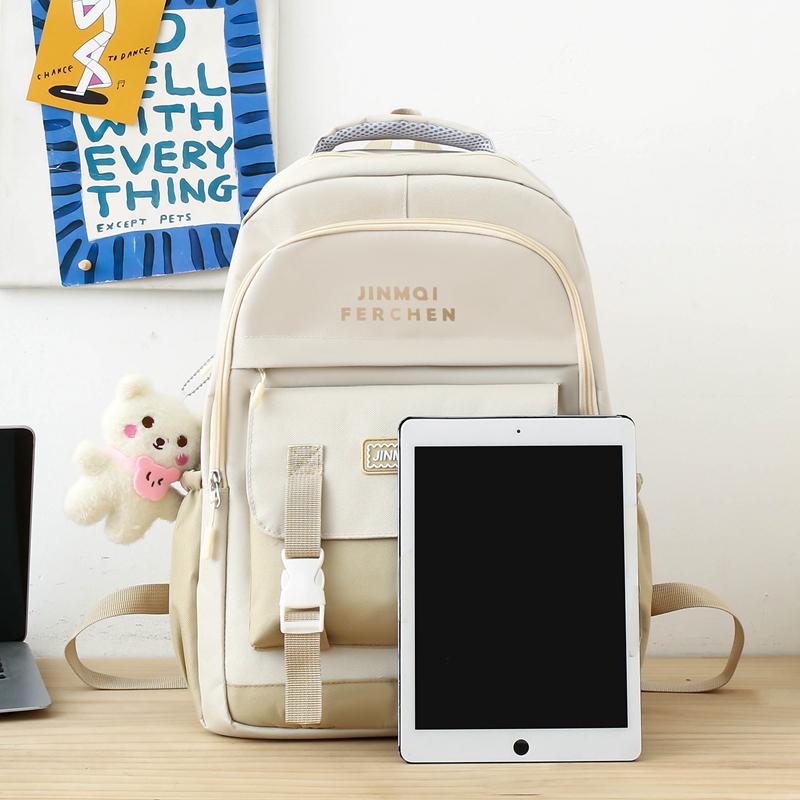 Школьный портфель, комплект из нескольких предметов, контрастный цвет, унисекс, рюкзак большой вместимости для кампуса для старшеклассников