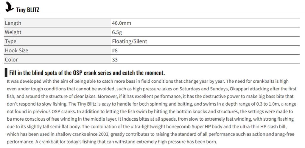 OSP Blitz Tiny 46 Mm 6.5 Grams Floating Lure PL07 (5762)