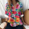 Womens Loose Fit Long Sleeve Cotton Linen Shirt With 3D Floral Print Casual Blouse 2025