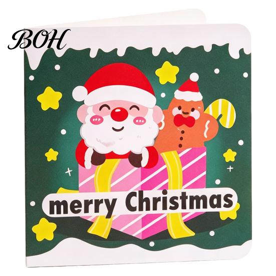 Foldable Greeting Cards 10Pcs Merry Christmas Set, Folding Cartoon Blank Festive Blessing Note Cards, for Holiday Gift