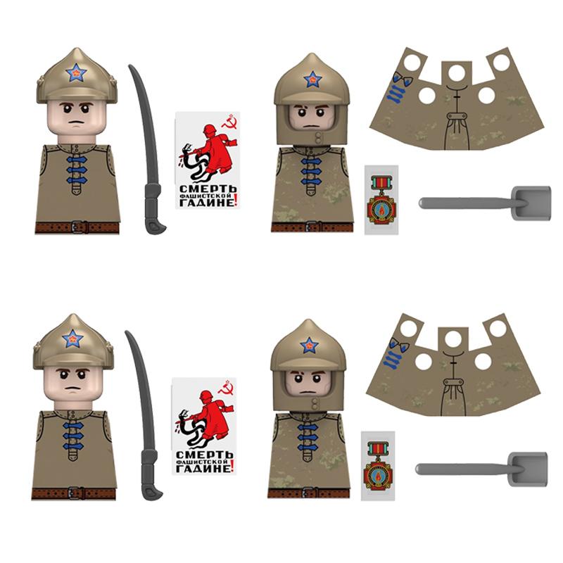 MOC Military Soviet US Soldier Figure Building Block Cavalry Pilot Western Cowboy Detective Weapon Sword Cloak Kid Toy Gift K148