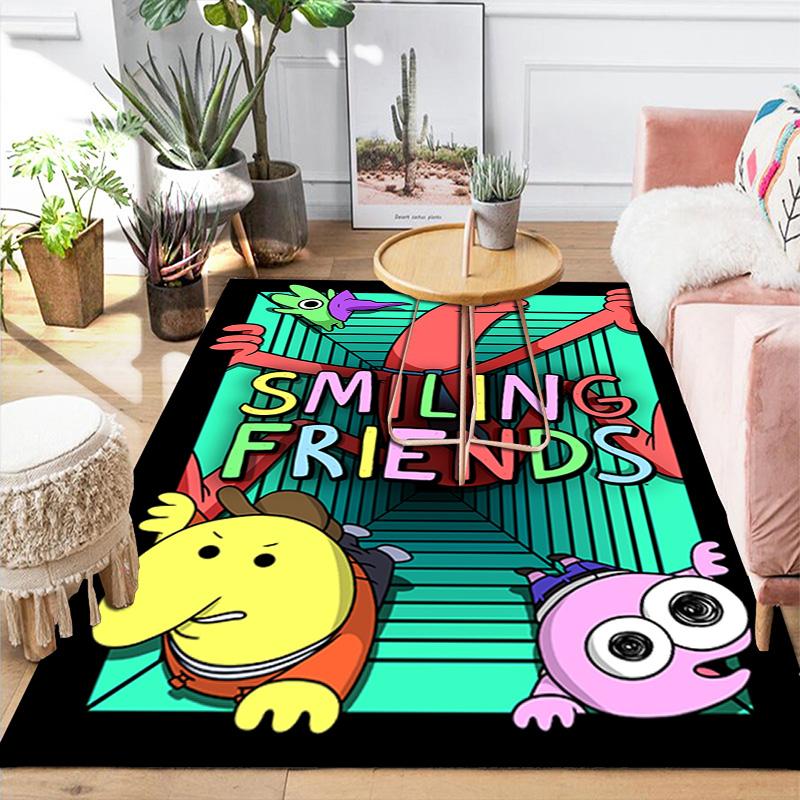 Anime Smiling Friends Rug Floor Mat for Living Room or Bedroom Soft and Comfortable Carpet a Gift for Birthday and Holiday.
